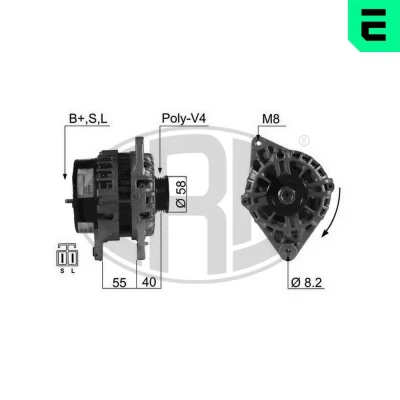 Imagem de ERA Alternador 14V 80A B+SL 58mm HYUNDAI: ACCENT 1, COUPE, 2, KIA: Sportage II 210492A