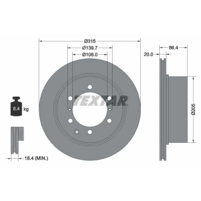 Imagem de TEXTAR PRO 92146703 Disco de travão 315 20 06/09 139,7 interior ventilado revestido sem pernos fixação da roda, cubo roda