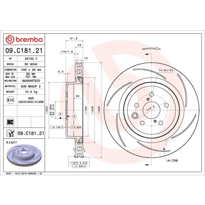 Imagem de BREMBO 09.C181.21 Disco de travão 345 28 5 fendido, interior ventilado revestido alto carbono