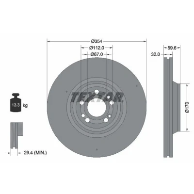 Imagem de TEXTAR 92306005 Disco de travão 354 32 05/08 112 interior ventilado revestido alto carbono sem pernos fixação da roda, cubo roda