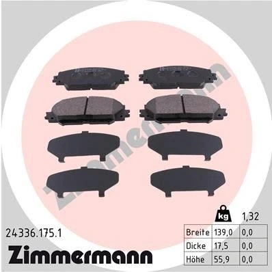 Imagem de ZIMMERMANN 24336.175.1 Jogo de pastilhas para travão disco A imagem corresponde ao volume fornecimento TOYOTA: Auris Hatchback