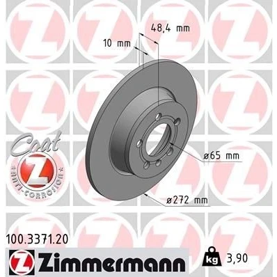 Imagem de ZIMMERMANN COAT Z 100.3371.20 Disco de travão 272 10 6/5 5 100 cheio revestido AUDI: A1 Hatchback, Sportback