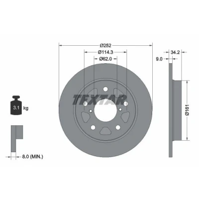 Imagem de TEXTAR 92305703 Disco de travão 252 9 05/07 114,3 cheio revestido sem pernos fixação da roda, cubo roda