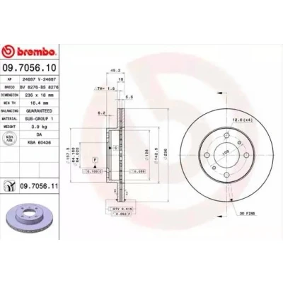 Imagem de BREMBO COATED DISC LINE 09.7056.11 Disco de travão 236 18 4 interior ventilado revestido MITSUBISHI: Lancer 6 Limousine, Carisma Hatchback, COLT 5