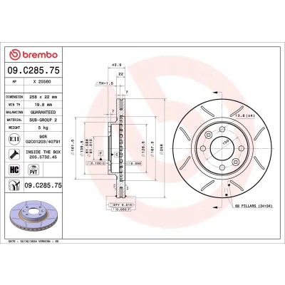 Imagem de BREMBO Disco de travão RENAULT: Clio 4, V Hatchback, DACIA: Sandero 2, III, LOGAN MCV SMART: Forfour II Hatchback 09.C285.75