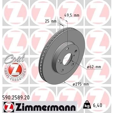 Imagem de ZIMMERMANN Disco de travão TOYOTA: RAV4 II SUV COAT Z 275mm 25mm 7/5 5furos 114mm interior ventilado revestido 590.2589.20 4351242030,4351242031