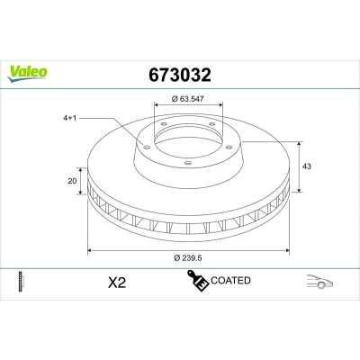 Imagem de VALEO Disco de travão FORD: FIESTA 4, Puma Hatchback, 3 Eixo dianteiro 240mm 20mm 4furos ventilado 673032 Discos