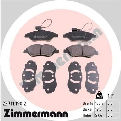 Imagem de ZIMMERMANN 23711.190.2 Jogo de pastilhas para travão disco incl. contacto aviso desgaste A imagem corresponde ao volume fornecimento