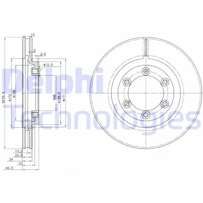 Imagem de DELPHI BG3523 Disco de travão 278 24 6 ventilado oleado não tratado sem o rolamento da roda, anel sensor do ABS SSANGYONG: Musso SUV