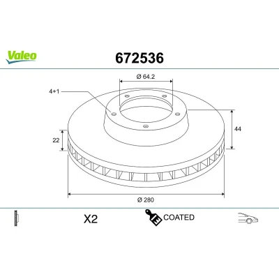 Imagem de VALEO 672536 Disco de travão Eixo dianteiro 280 22 4 ventilado revestido MINI: Hatchback, Clubman, Cabrio