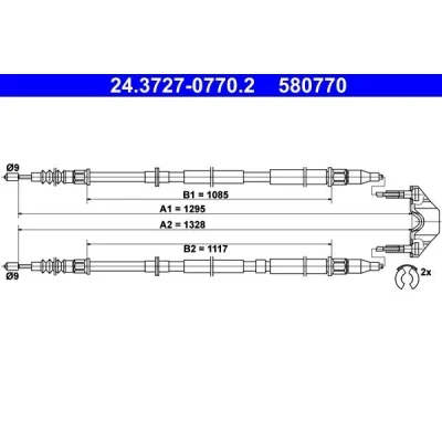 Imagem de ATE 24.3727 0770.2 Cabo de Freio Mão 1295, 1328 com acessórios OPEL: Astra H Caravan, Hatchback