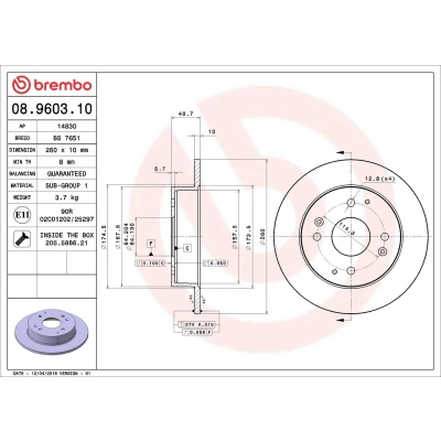 Imagem de BREMBO 08.9603.10 Disco de travão 260 10 4 cheio com parafusos ROVER: 600