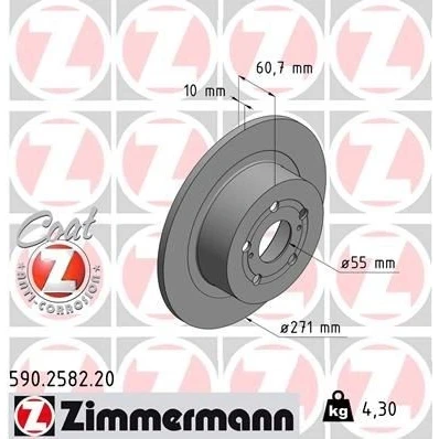 Imagem de ZIMMERMANN Disco de travão TOYOTA: Avensis I Sedan, Liftback COAT Z 271mm 10mm 5/7 7furos 100mm cheio revestido alto carbono 590.2582.20