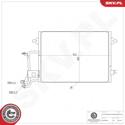 Imagem de ESEN SKV 86SKV145 Condensador sem secador Alumínio 613mm AUDI: A4 B5 Avant, B6 Sedan, VOLKSWAGEN: Passat GP Sedan