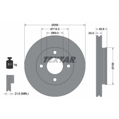 Imagem de TEXTAR PRO 92134803 Disco de travão 256 24 04/04 114,3 ventilado fora revestido sem pernos fixação da roda, cubo roda MITSUBISHI: COLT 6