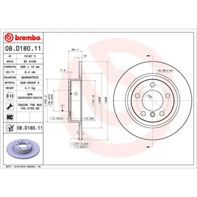 Imagem de BREMBO 08.D180.11 Disco de travão 296 10 5 cheio revestido alto carbono com parafusos MINI: Countryman, Paceman