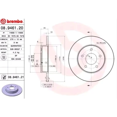 Imagem de BREMBO COATED DISC LINE 08.9461.21 Disco de travão 278 10 5 cheio revestido NISSAN: Primera Carrinha, Sedan, Almera Tino