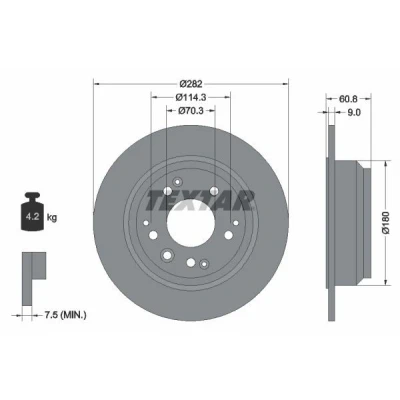 Imagem de TEXTAR 92078400 Disco de travão 282 9 05/10 114,3 cheio sem pernos fixação da roda, cubo roda HONDA: PRELUDE 4
