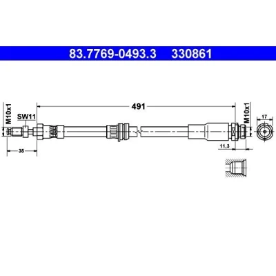 Imagem de ATE 83.7769 0493.3 Mangueira de Travão 491mm M10x1mm