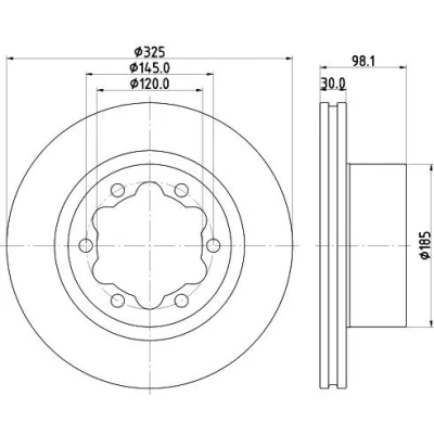 Imagem de HELLA 8DD 355 132 201 Disco de travão 325 30 06/06 145 interior ventilado revestido sem pernos fixação da roda, cubo roda