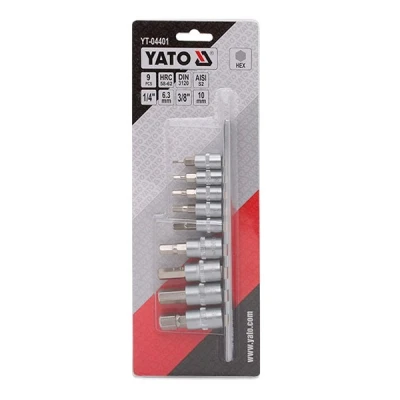 Imagem de YATO YT 04401 Conjunto de soquete 9 Sextavado interior aço cromo vanádio 1/4, 3/8