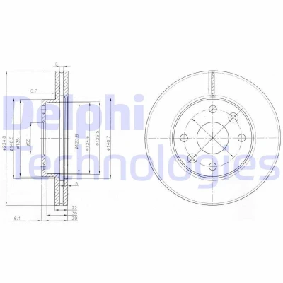 Imagem de DELPHI BG3802 Disco de travão 235 22 4 ventilado oleado não tratado sem o rolamento da roda, anel sensor do ABS