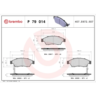 Imagem de BREMBO P 79 014 Jogo de pastilhas para travão disco com avisador sonoro desgaste sem acessórios SUZUKI: Liana Hatchback, Sedan