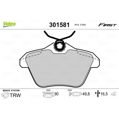 Imagem de VALEO 301581 Jogo de pastilhas para travão disco FIRST Eixo traseiro excl. contacto aviso desgaste sem chapa anti ruído