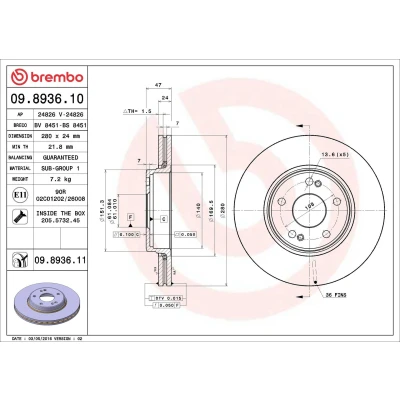 Imagem de BREMBO COATED DISC LINE 09.8936.11 Disco de travão 280 24 5 interior ventilado revestido com parafusos RENAULT: LAGUNA 2 Grandtour,