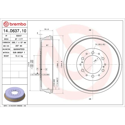 Imagem de BREMBO 14.D637.10 Tambor de Travão 295,1 TOYOTA: HILUX 3 Pick up