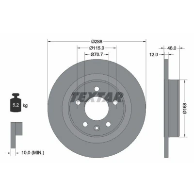 Imagem de TEXTAR 92314603 Disco de travão 288 12 05/06 115 cheio revestido sem pernos fixação da roda, cubo roda OPEL: Insignia B Grand Sport