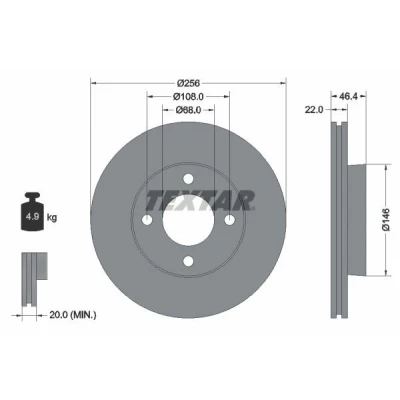 Imagem de TEXTAR 92026000 Disco de travão 256 22 04/04 108 interior ventilado sem pernos fixação da roda, cubo roda AUDI: 80 B3, 100 C3 Sedan