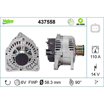 Imagem de VALEO 437558 Alternador 14V 110A RENAULT: GRAND SCENIC 2, MEGANE 2 Kombi, CLIO NISSAN: MICRA 3, DACIA: Duster SUV
