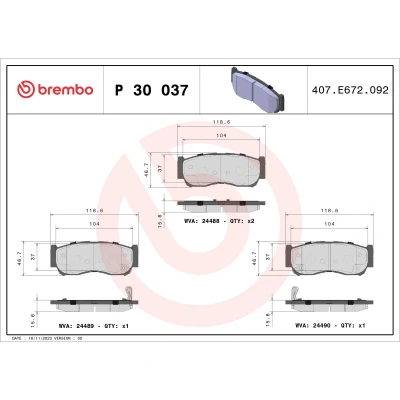 Imagem de BREMBO P 30 037 Jogo de pastilhas para travão disco com avisador sonoro desgaste sem acessórios HYUNDAI: H 1 / Starex MPV, Van, SANTA FE 2