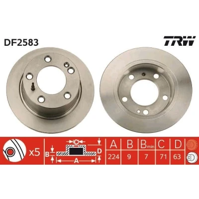 Imagem de TRW DF2583 Disco de travão 224 9 5 108 cheio pintado