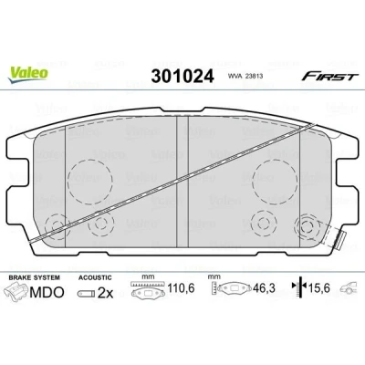 Imagem de VALEO 301024 Jogo de pastilhas para travão disco FIRST Eixo traseiro incl. contacto aviso desgaste com chapa anti ruído