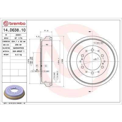 Imagem de BREMBO 14.D638.10 Tambor de Travão 254,1