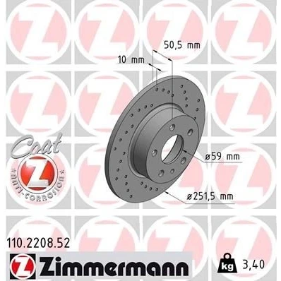 Imagem de ZIMMERMANN SPORT COAT Z 110.2208.52 Disco de travão 252 10 6/5 5 98 cheio, perfurado revestido ALFA ROMEO: 147, 156 Sportwagon, Sedan