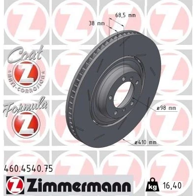 Imagem de ZIMMERMANN 460.4540.75 disco de travão 410 38 7/5 5 130 ventilado, fendido, duas peças revestido ligado/alto carbono