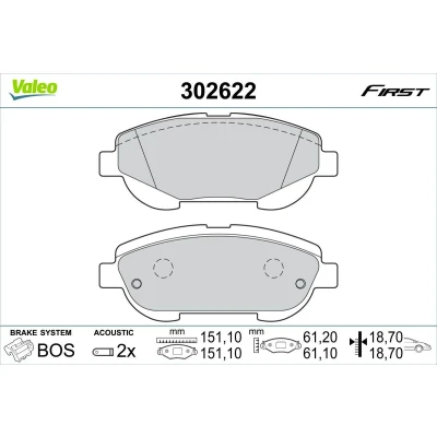 Imagem de VALEO 302622 Jogo de pastilhas para travão disco Eixo dianteiro incl. contacto aviso desgaste com chapa anti ruído