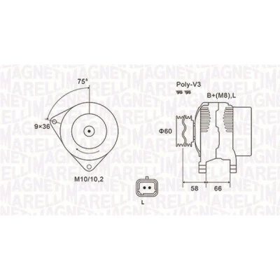 Imagem de MAGNETI MARELLI Alternador 14V 70A 60mm RENAULT: CLIO 2, 2 Kasten, Kangoo I Express 063731637010