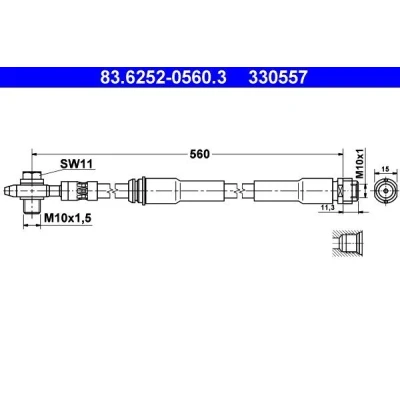 Imagem de ATE 83.6252 0560.3 Mangueira de Travão 560 M10x1 AUDI: A3 Hatchback, TT Coupe, Roadster