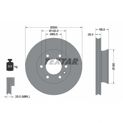 Imagem de TEXTAR 92301203 Disco de travão 300 28 06/07 130 interior ventilado revestido sem pernos fixação da roda, cubo roda