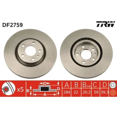 Imagem de TRW DF2759 Disco de travão 284 22 5 98 ventilado pintado ALFA ROMEO: GTV