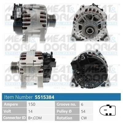 Imagem de MEAT &amp; DORIA 5515384 Alternador 14V 150A AUDI: A4 B6 Avant, A6 C6 Sedan, B5 VOLKSWAGEN: Passat Variant, GP Variant