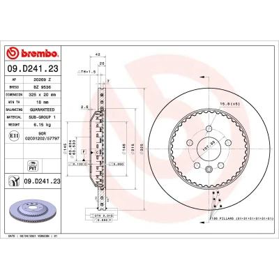 Imagem de BREMBO 09.D241.23 disco de travão 325 20 5 interior ventilado, duas peças revestido
