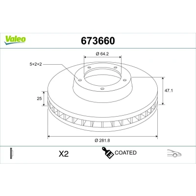 Imagem de VALEO Disco de travão Eixo dianteiro 282mm 25mm 5furos ventilado 673660 Discos