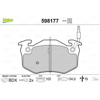 Imagem de VALEO 598177 Jogo de pastilhas para travão disco Eixo dianteiro incl. contacto aviso desgaste sem chapa anti ruído PEUGEOT: 205 I Hatchback
