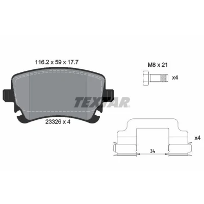 Imagem de TEXTAR 2332607 Jogo de pastilhas para travão disco AUDI: A6 C6 Sedan, Avant, BENTLEY: Continental GTC
