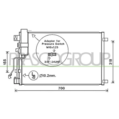 Imagem de PRASCO DS710C002 Condensador com secador 15mm Alumínio 623mm R134a NISSAN: Qashqai / Qashqai+2 I